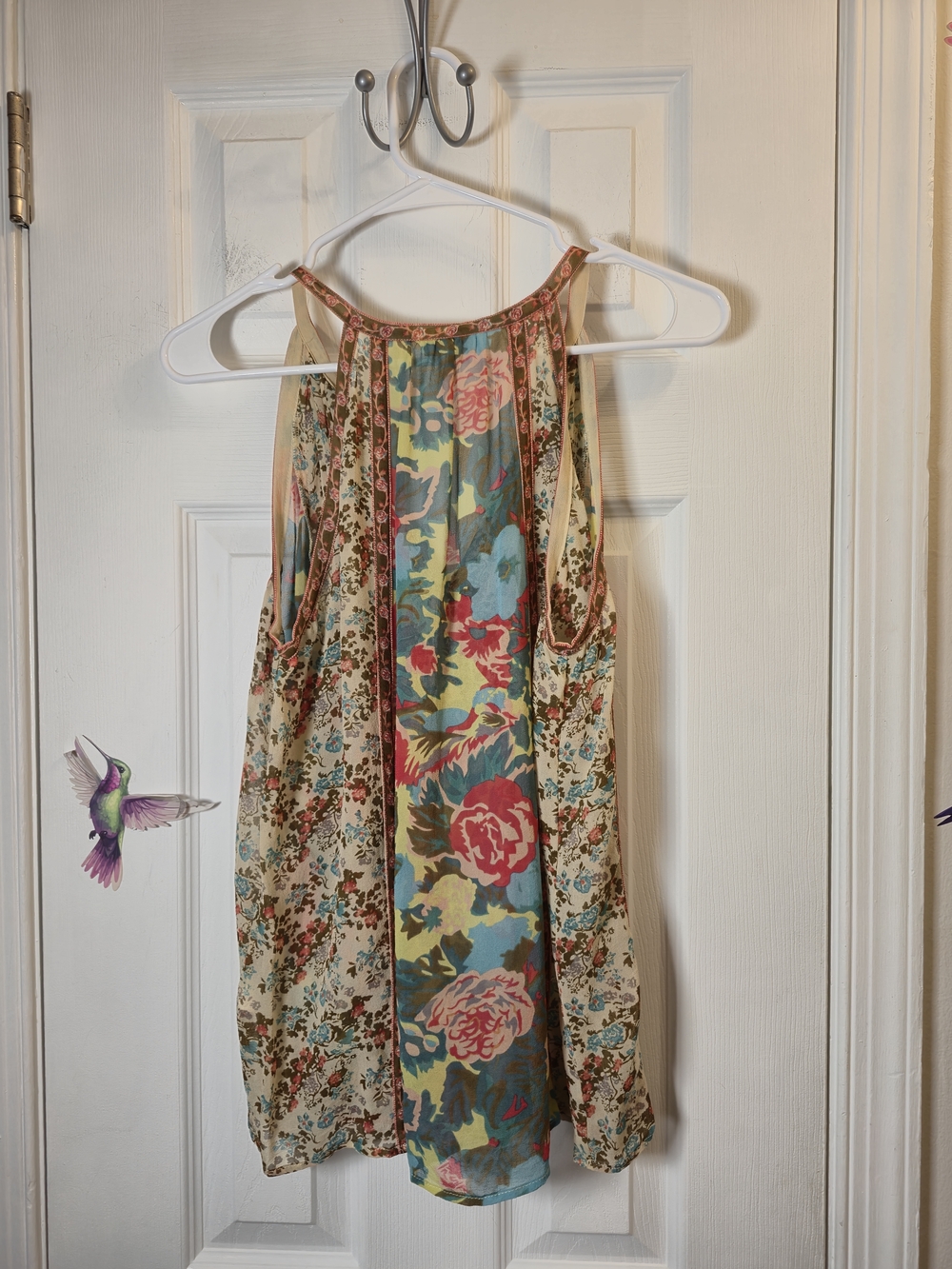 JOIE 100% Silk Patchwork Floral Mixed Print Pleated Halter Tank Blouse M - Picture 2 of 6